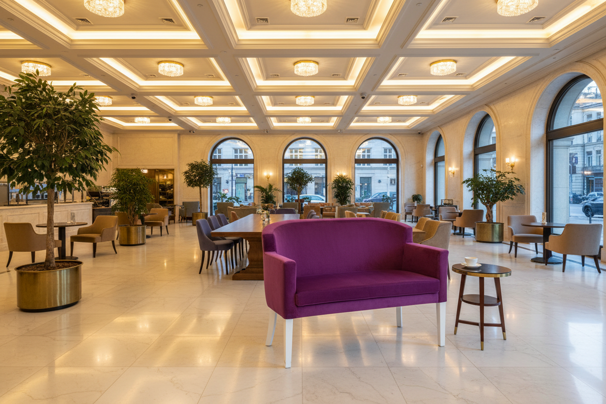 Dubai İkili Cafe Koltuğu Kumaş Kaplamalı Lila