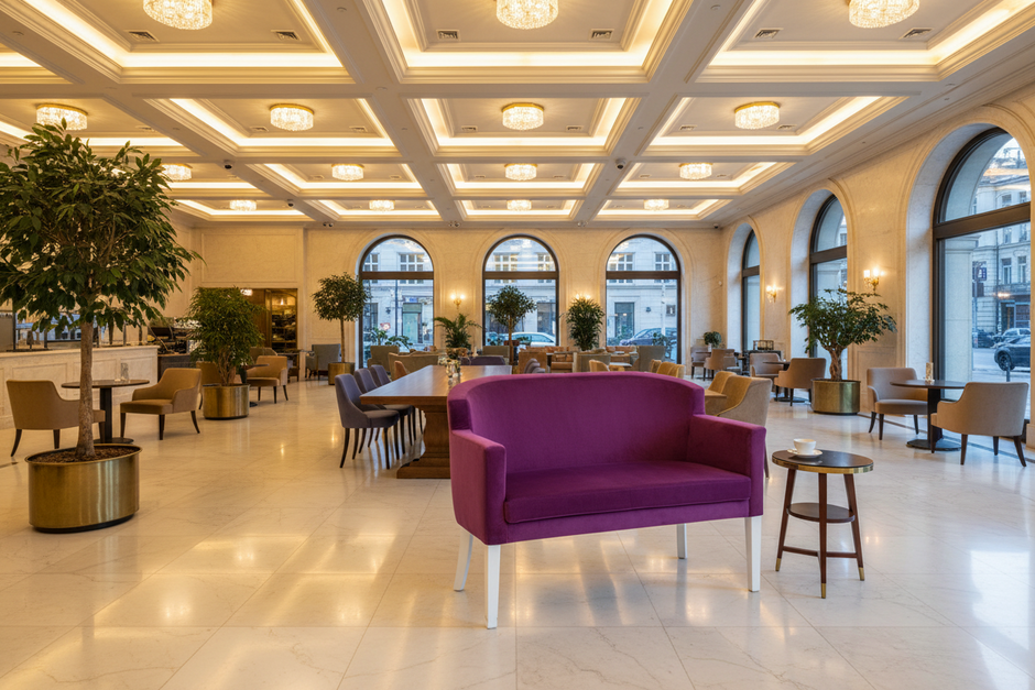 Dubai İkili Cafe Koltuğu Kumaş Kaplamalı Lila